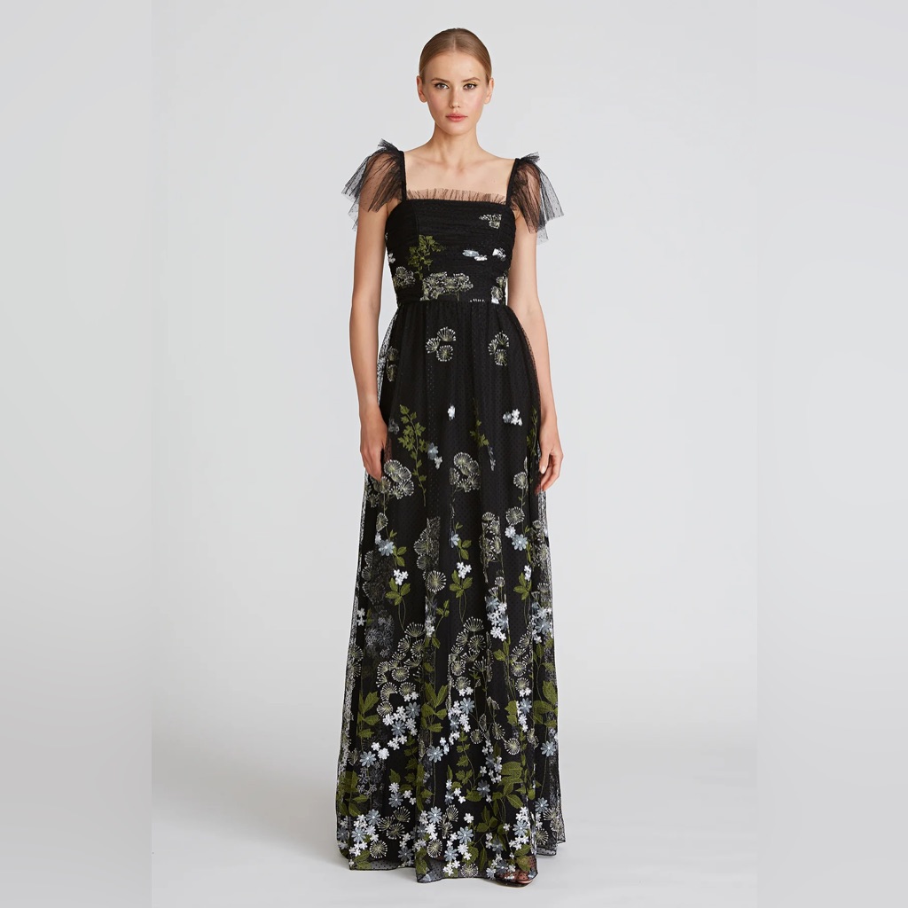 Theia Kari Embroidered A-Line Gown Xs/2